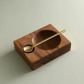 Teak Salt Server w/ Gold Spoon