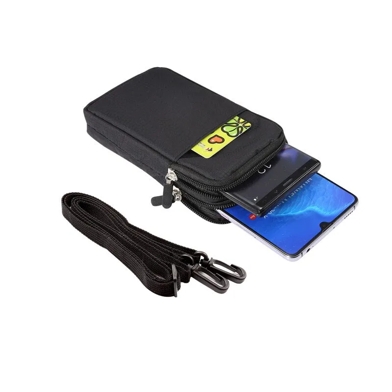 Universal For All Below 6.3-6.9 inch Mobile Phones Pouch Outdoor 3 Pockets 2 Zippers Wallet Case Belt Clip Bag for smartphone