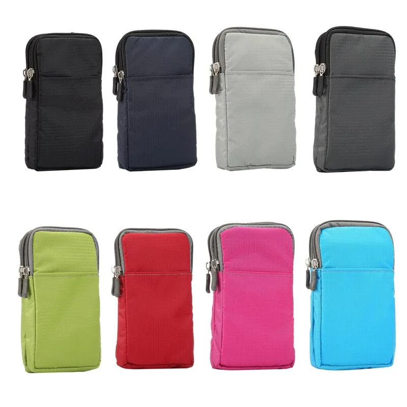 Universal For All Below 6.3-6.9 inch Mobile Phones Pouch Outdoor 3 Pockets 2 Zippers Wallet Case Belt Clip Bag for smartphone