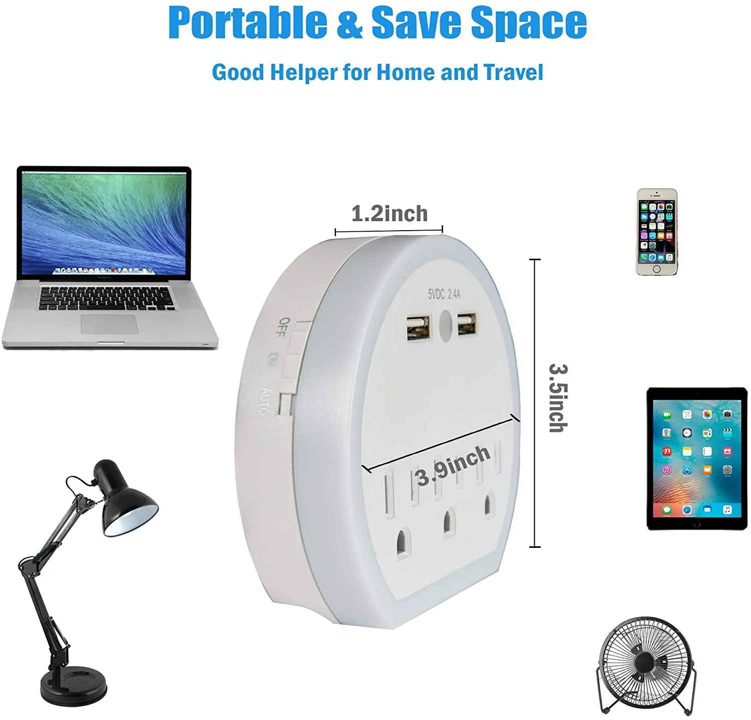 USB Wall Outlet Extender, Surge Protector Wall Outlet Plug with 3 Outlet and 2 USB Port(5V/2.4A)