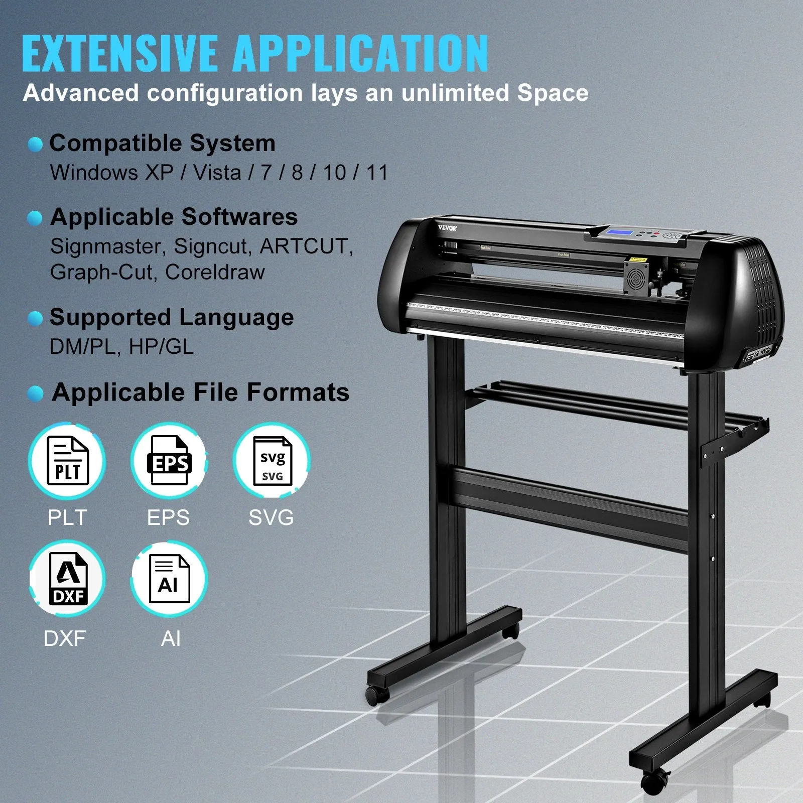 Vevor Vinyl Cutter 34" with Stand Adjustable Speed and Force Plotter SignMaster Software Bluetooth Connection New