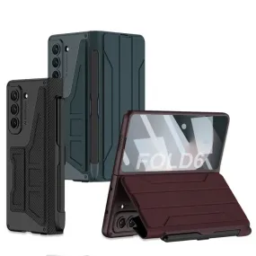 Warrior Leather Phone Case with Detachable Pen Holder Anti-drop Cover Bulit-in Screen For Samsung Galaxy Z Fold 6