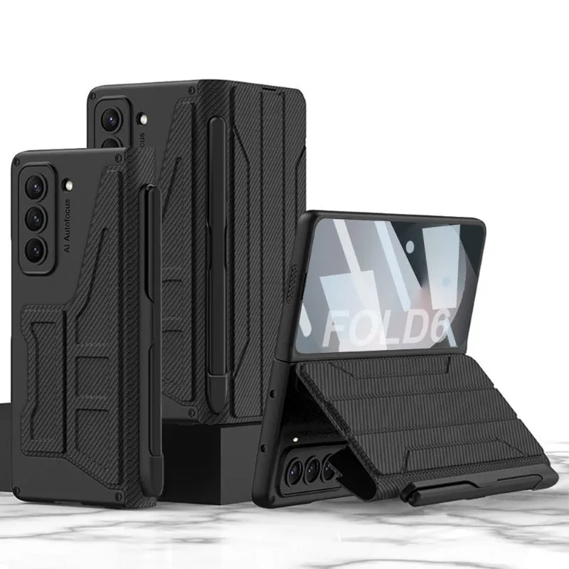 Warrior Leather Phone Case with Detachable Pen Holder Anti-drop Cover Bulit-in Screen For Samsung Galaxy Z Fold 6